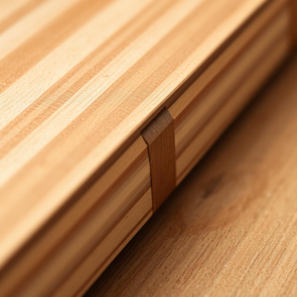Macro de un tablero listonado de madera sólida