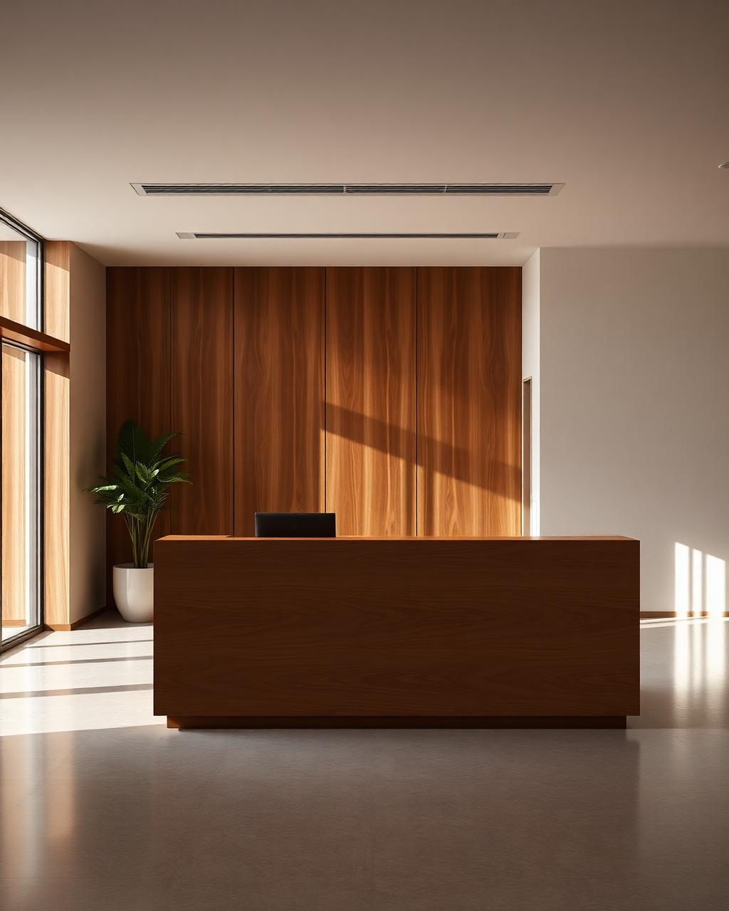 Mostrador de recepción de madera en oficina en Cancún